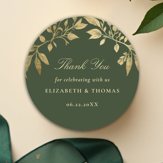 Sticker Rond Forest Foliage Botanical Elegant Wedding Favor