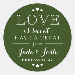 Sticker Rond Forest Green Hearts L'amour est doux mariage Favor