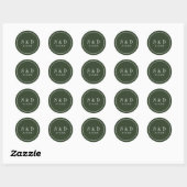 Sticker Rond Forest Green | Monogramme classique Mariage (Feuille)