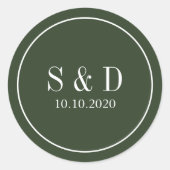 Sticker Rond Forest Green | Monogramme classique Mariage (Devant)