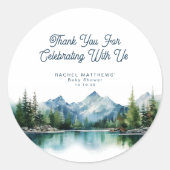 Sticker Rond Forest Mountain Rustic Adventure Baby Shower  (Devant)