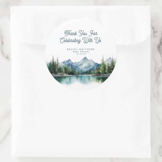 Sticker Rond Forest Mountain Rustic Adventure Baby Shower  (Sac)
