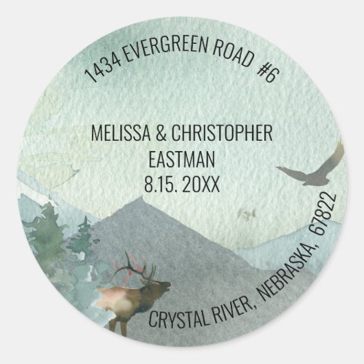 Sticker Rond Forest Wonder Rustic Pine Adresse du Mariage (Devant)