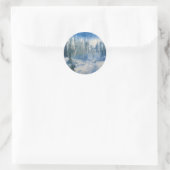 Sticker Rond Forêt avec arbres en bleu et blanc (Sac)