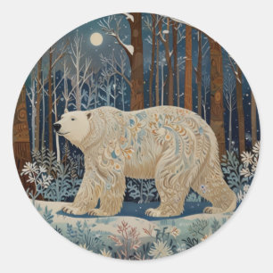 Sticker Rond Forêt bohème d'hiver de l'ours blanc rétro