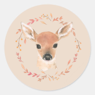 Sticker Rond Forêt Bois Animaux Aquarelle Minimaliste