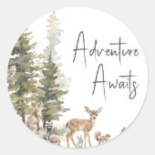 Sticker Rond Forêt Bois Animaux Aventure Attend Faveur (Devant)