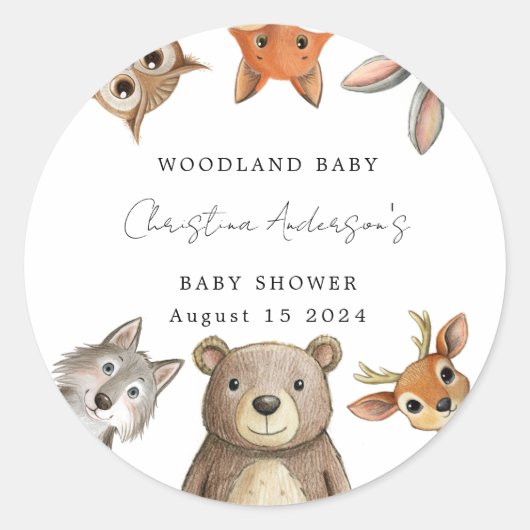 Sticker Rond Forêt Bois Animaux Baby shower de voyage (Devant)