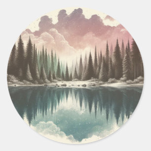 Sticker Rond Forêt d'aquarelle