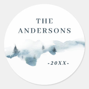 Sticker Rond Forêt d'aquarelle minimale personnalisée