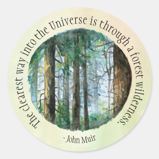 Sticker Rond Forêt d'aquarelle Muir Quote (Devant)