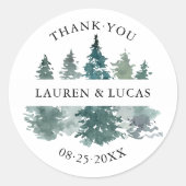 Sticker Rond Forêt d'arbres rustiques Merci Mariage (Devant)