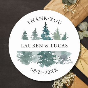 Sticker Rond Forêt d'arbres rustiques Merci Mariage