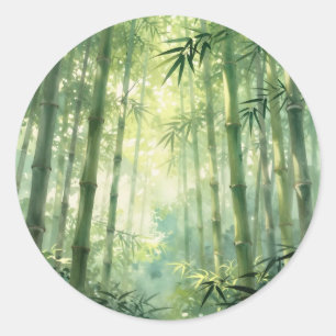 Sticker Rond Forêt de bambou sereine lueur de brume