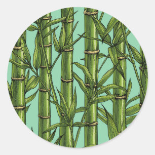 Sticker Rond Forêt de bambou sur bleu clair