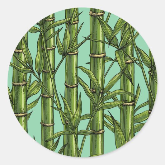 Sticker Rond Forêt de bambou sur bleu clair (Devant)