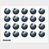 Sticker Rond Forêt de bois bleu, Mariage rustique (Feuille)