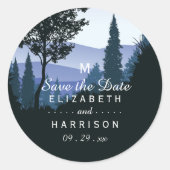 Sticker Rond Forêt de bois bleu, Mariage rustique (Devant)
