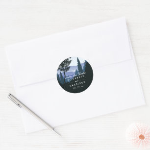 Sticker Rond Forêt de bois bleu, Mariage rustique