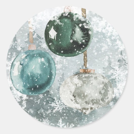 Sticker Rond Forêt de bois neigeux Ornement en verre vert Vinta (Devant)