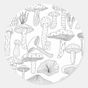 Sticker Rond Forêt de champignons d'automne