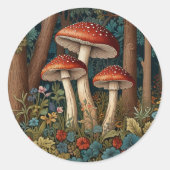 Sticker Rond Forêt de champignons rétro (Devant)