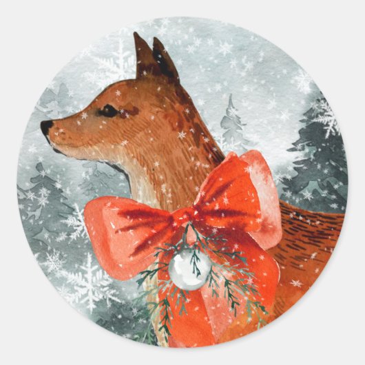 Sticker Rond Forêt de neige Red Fox Holiday Portrait (Devant)