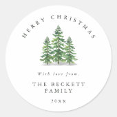 Sticker Rond Forêt de Noël aux pins à l'aquarelle (Devant)