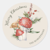 Sticker Rond Forêt de Noël Champignons de la Forêt Rustique (Devant)