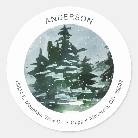 Sticker Rond Forêt de pins aquarelle (Devant)