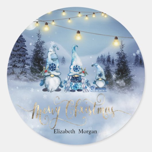 Sticker Rond Forêt de pins, Paysage, Lumières de cordes (Devant)