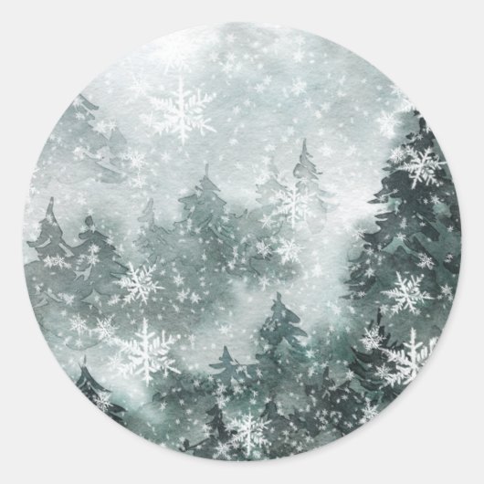 Sticker Rond Forêt des bois neigeux (Devant)