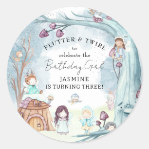 Sticker Rond Forêt d'hiver Fée Noël Fille Anniversaire