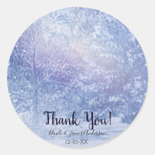 Sticker Rond Forêt d'hiver Pins Flocons de neige Élégant Favori