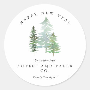 Sticker Rond Forêt d'hiver rustique élégant Noël d'entreprise