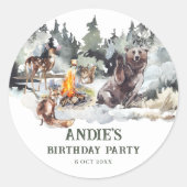 Sticker Rond Forêt enchantée Bois rustique Bois 1er anniversair (Devant)