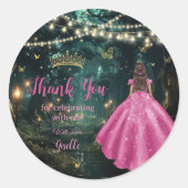 Sticker Rond Forêt enchantée Fuchsia Robe rose Quinceañera 16 (Devant)