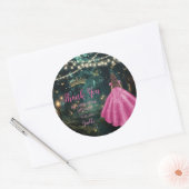Sticker Rond Forêt enchantée Fuchsia Robe rose Quinceañera 16 (Enveloppe)