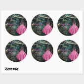 Sticker Rond Forêt enchantée Fuchsia Robe rose Quinceañera 16 (Feuille)