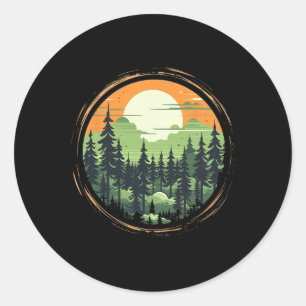 Sticker Rond Forêt et nature pin lune pour femmes hommes