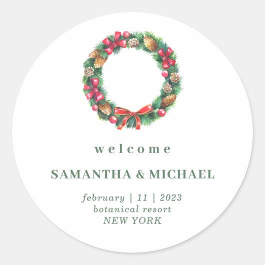 Sticker Rond Forêt Mariage de Noël Automne Hiver (Devant)