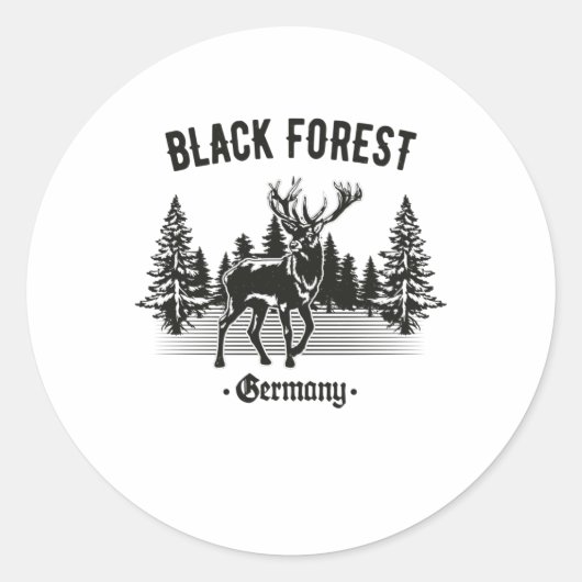Sticker Rond Forêt-Noire Allemagne Cerfs avec arbres (Devant)