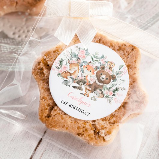 Sticker Rond Forêt rose douce Eucalyptus Fille Anniversaire