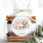 Sticker Rond Forêt rose douce Eucalyptus Fille Anniversaire