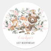 Sticker Rond Forêt rose douce Eucalyptus Fille Anniversaire (Devant)