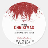 Sticker Rond Forêt Rouge moderne Joyeux Noël (Devant)