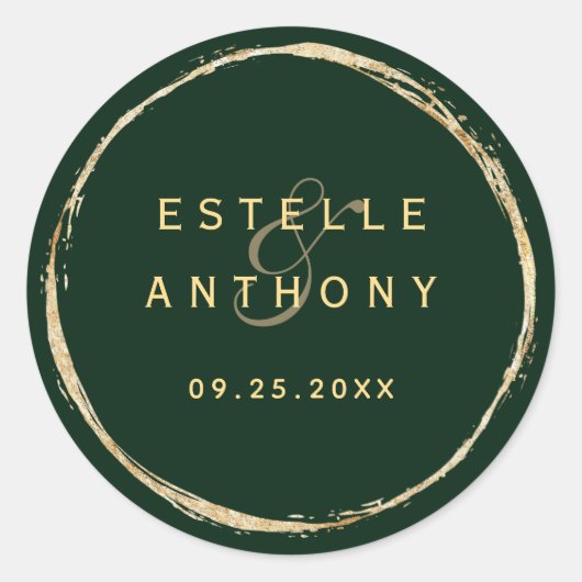 Sticker Rond Forêt Vert Gold Cercle Cadre Ampersand Mariage (Devant)
