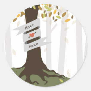 Sticker Rond Forêt Woodland Automne Mariage