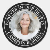 Sticker Rond Forever in our hearts black border photo memorial (Devant)
