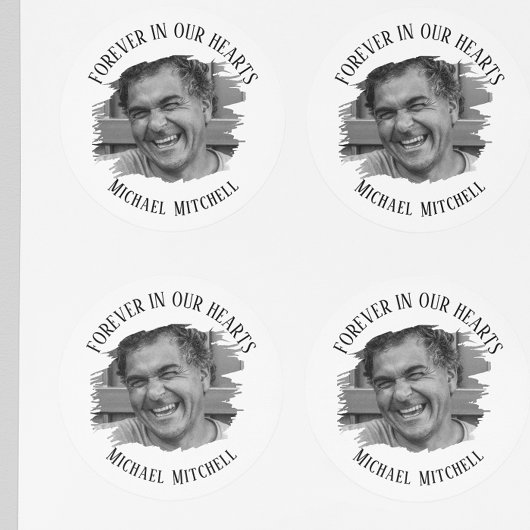 Sticker Rond Forever In Our Hearts Brushed Photo Funeral